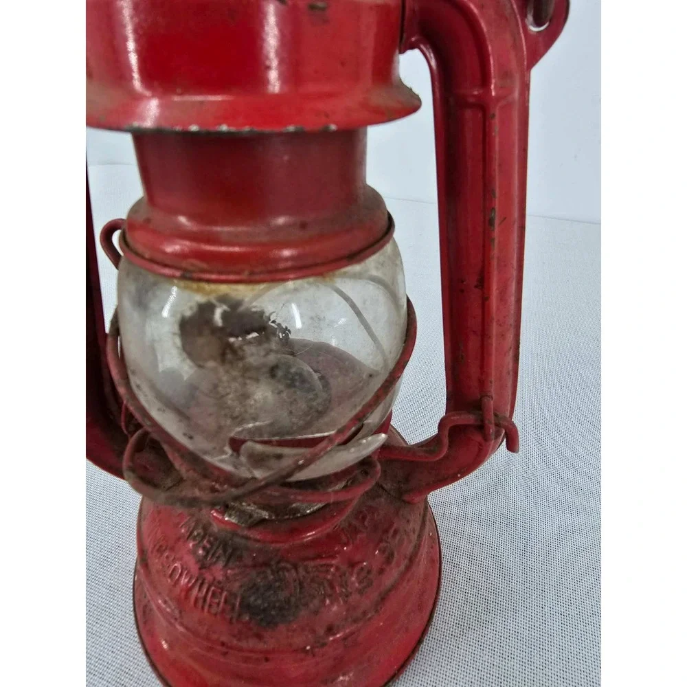 Vintage Winged Wheel No 350 Red Kerosene Lantern Made in Japan Oil Lamp Repair